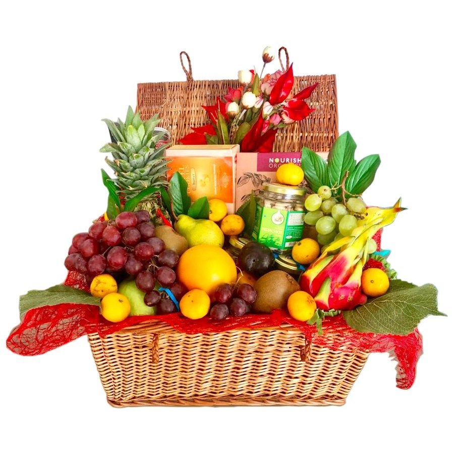 Fresh fruit and snacks basket hamper