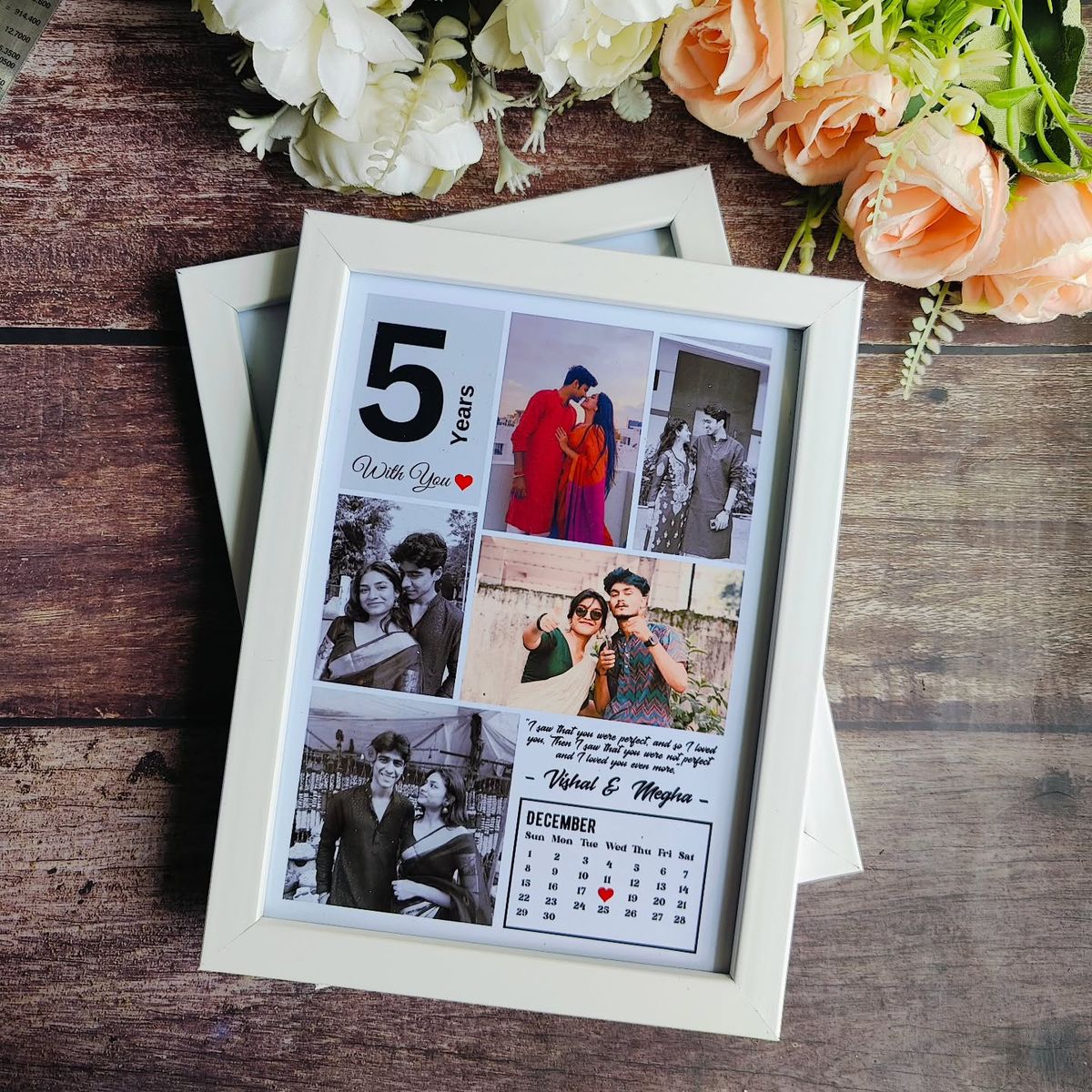 Personalized romantic photo frame with anniversary calendar