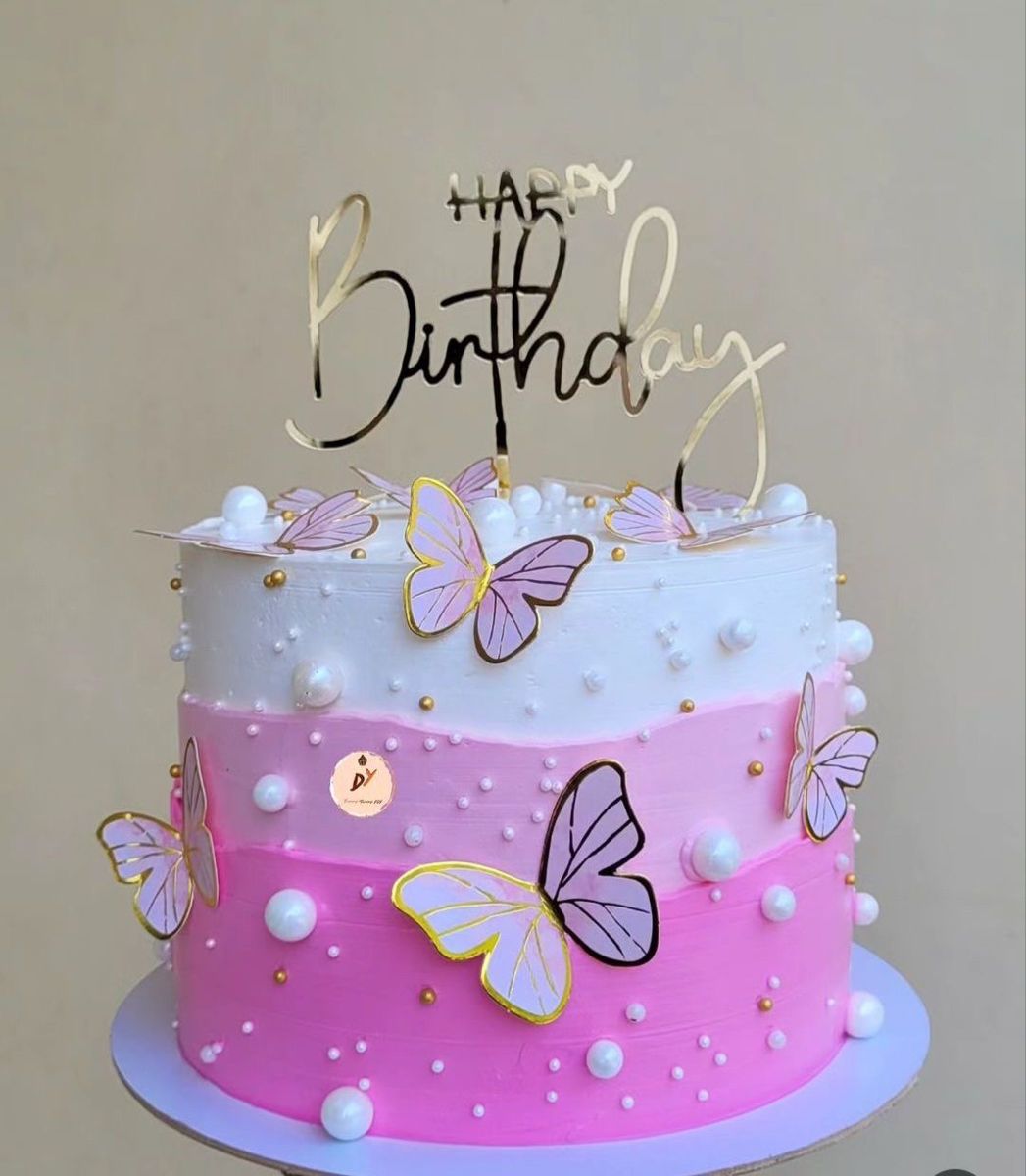 Pink butterfly birthday cake