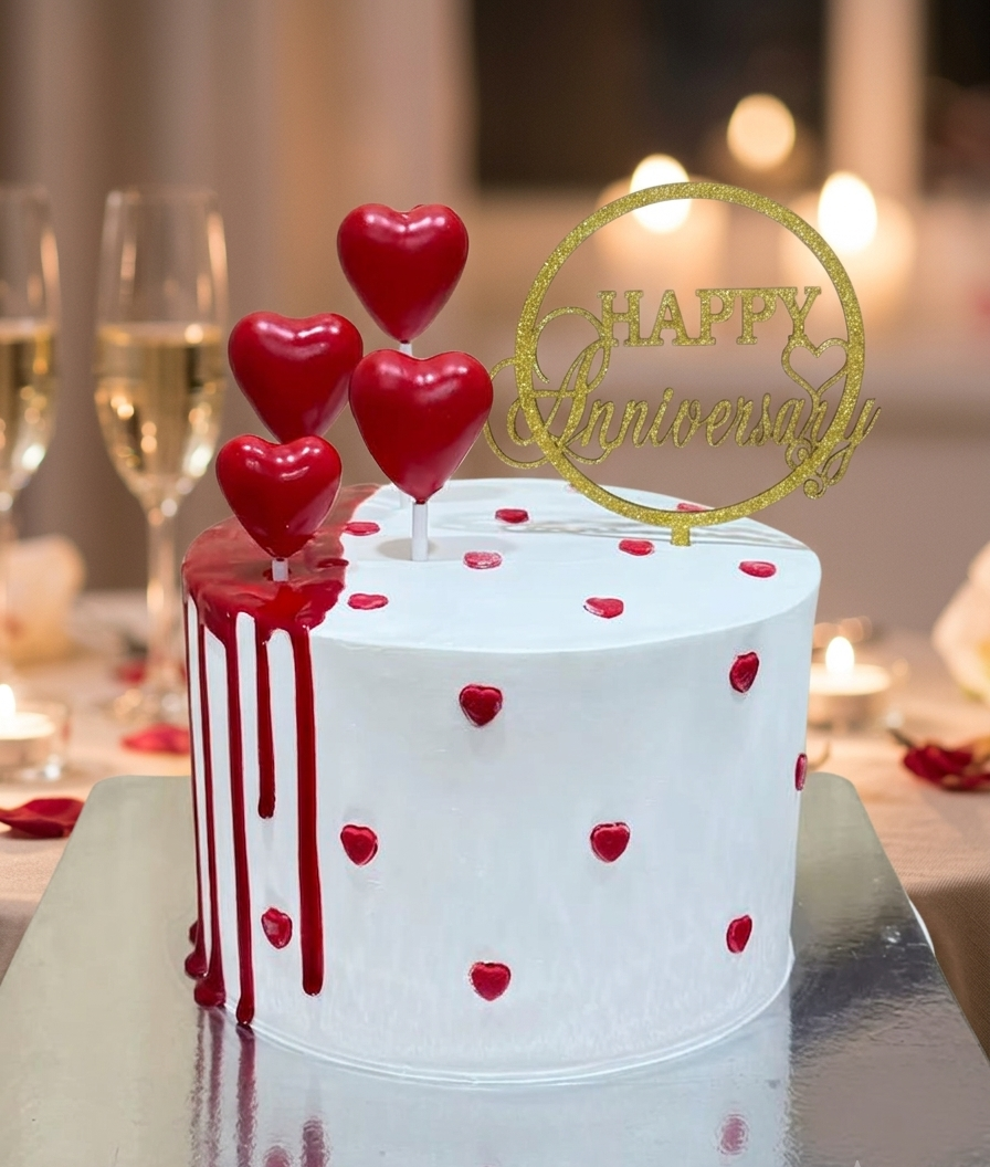 Red drip anniversary cake